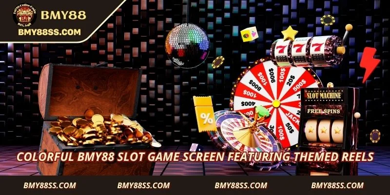 Colorful Bmy88 slot game screen featuring themed reels