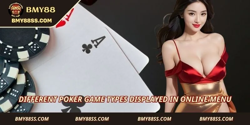 Different poker game types displayed in online menu