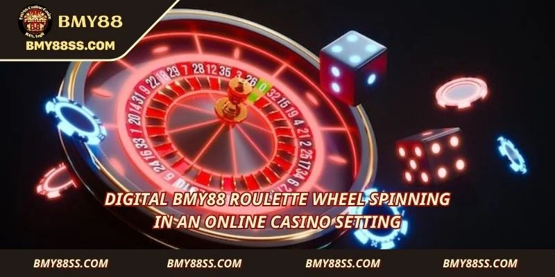 Digital Bmy88 roulette wheel spinning in an online casino setting