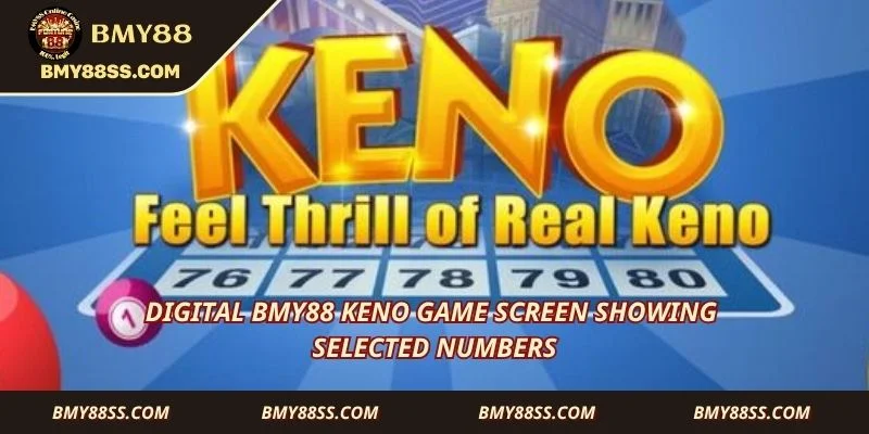 Digital Bmy88 keno game screen showing selected numbers