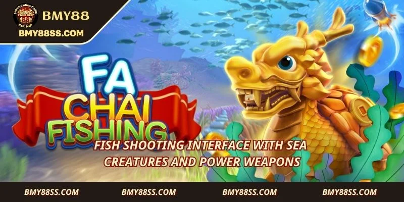 Fish shooting interface with sea creatures and power weapons