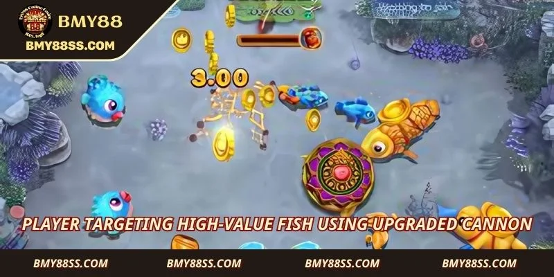 Player targeting high-value fish using upgraded cannon