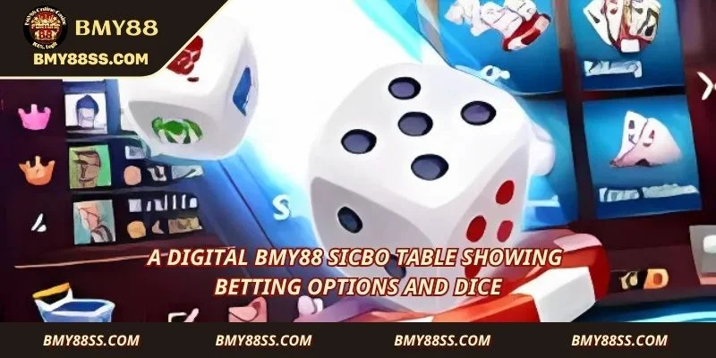 A digital Bmy88 Sicbo table showing betting options and dice
