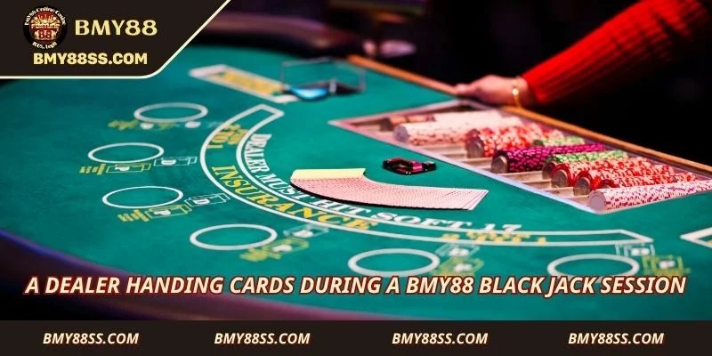 A dealer handing cards during a Bmy88 Black Jack session