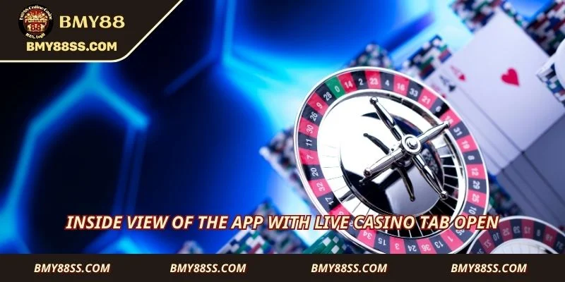 Inside view of the app with live casino tab open