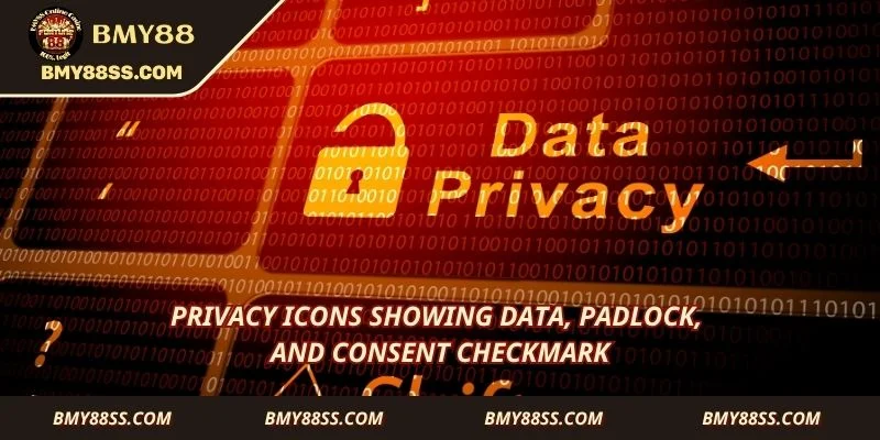 Privacy icons showing data, padlock, and consent checkmark